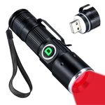 DARKDAWN Flashlight Red Light Rechargeable USB, LED Portable Redlight Flashlights Mini Focus Adjustable, Flash Light with Pocket Clip for Night Fishing, Beekeeping, Observation, Astrophotography