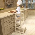 WOOD CITY Kitchen Stool Helper for Kids with Non-Slip Mat, Toddler Stool Tower for Learning, Wooden Toddler Stepping Stool for Counter & Bathroom Sink(White