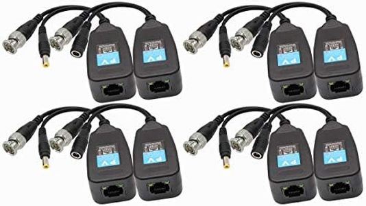 AAOTOKK BNC a RJ45 Video HD Balun Ricetrasmettitore,HD-CVI/TVI/AHD/CVBS con Connettore di Alimentazione per 1080P 3MP 4MP 5MP 8MP CCTV VRD Security DVR Sistema Videosorveglianza(4 Paia-19CM)