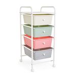 VonHaus Storage Trolley, 4 Drawer Pastel Wheeled Makeup Trolley, Durable Storage with Plastic Drawers, Chrome Frame, Storage Panel & 360° Wheels, Versatile Organiser for Bedroom, Bathroom, Home Office