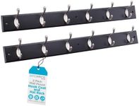 BIRDROCK HOME Hook Coat and Hat Rack - 6 Dual Hanging Coat Hooks for Wall Mount - Decorative Storage for Entryway Foyer Hallway Bathroom & Bedroom - 27", Black Pine w/Satin Nickel Hooks - 2 Pack