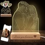 Personalized 3D Portrait Illusion Photo Lamp Custom Picture Engraved Plaque Night Light with Wood Base Customized Photo Acrylic LED Lamp Gift for Valentine's Day Anniversary's Day Birthday