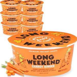 Long Weekend Freeze-Dried Vegetable Soup – Instant Soup with Real Vegetables – Nourishing, Thoughtful Nutrition, Shelf-Stable Meal, Just Add Water – Carrot Ginger, 6 Pack