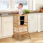 COSYLAND Height Adjustable Toddler Standing Tower Kitchen Step Stool - Kids Learning Stool，Kitchen Nursery Helper Stand with Safety Rail in Natural Bamboo, Strong and Lightweight, Natural