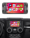 4+128GB Android 15 Car Radio for Jeep Wrangler 2007-2018 & Jeep Compass 2011-2015 Wireless CarPlay Android Auto, 7 Inch Screen Car Stereo with Physical Botton GPS WiFi SWC Bluetooth Backup Camera