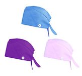 Adramata 3 Pcs Working Cap with Button Head Cover Upgrade Sweatband Adjustable Tie Back Hats Bouffant Hats for Women Men