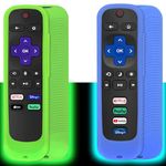 [2 Pack] Remote Cover (Glow in The Dark) Compatible with Roku TV Remote/Roku Express/Streaming Stick/Premiere, Universal Silicone Case for Roku Voice Remote with Lanyard (Green and Blue)