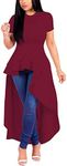 Peplum Tops for Women - High Low Dresses Ruffle Short Sleeve Tunic Shirt, Wine Red-1, 3X-Large