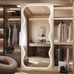 Hasipu Wavy Full Length Mirror with Lights - 200 x 90cm LED Wavy Floor Mirror, Frameless, Dimmable, Standing or Vertical/Horizontal Wall-Mounted Mirror for Bedroom, Living Room, Cloakroom