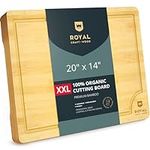 ROYAL CRAFT WOOD Bamboo Cutting Boards for Kitchen - Kitchen Chopping Board for Meat (Butcher Block) Cheese and Vegetables | Wooden Cutting Board Heavy Duty Serving Tray with Handles (XXL, 20 x 14")