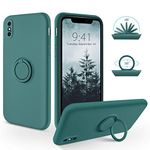 SouliGo iPhone XS Case, iPhone X Case Silicone Gel 360° Ring Holder Kickstand Magnetic Car Mount Slim Soft Rubber Anti-Scratch Protective Shockproof Phone Cases for iPhone XS/X 5.8" - Midnight Green