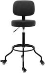 CoVibrant Lockable Cushioned Shop Stool with Ergonomic Backrest Wheels Adjustable Heavy Duty Swivel Stool for Garage Workbench (Black, 24''-27'')