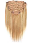 I&K 18" Human Remy Clip In Straight Hair Extensions Full Head 105g (#27/613 Strawberry Blonde with Lightest Blonde Highlights)