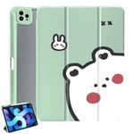 Cartoon White Bear Case for iPad Air 5/4 10.9 Inch 2022/2020(5th/4th Gen),Cute Animal Case with Acrylic Back Cover,[Wake/Sleep+2nd Gen Pencil Charging Holder] for Girl Boy Child,Green