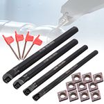 VeYocilk Lathe Boring Bar Set: S07K/S08K/S10K/S12M-SCLCR06 4PCS CNC Turning Tools Holder Set with 10pcs CCMT060204 Carbide Inserts + 4 Pcs Wrenches