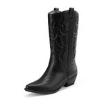 Dream Pairs Women's Cowboy Boots Pull On Cowgirl Boots Mid Calf Western Boots,Size 8,BLACK,SDMB2218W