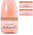 Andaz Press Mini Champagne Wine Bottle Proposal Labels, Will You Be My Bridesmaid? Matron Maid of Honor?, Blush Pink Faux Rose Gold Glitter Elegant, 20-Pack, Favor Gift Labels