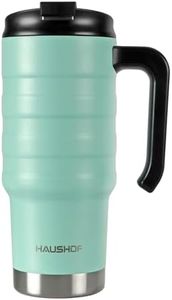 HAUSHOF 24 oz Travel Mug, Stainless Double Wall Vacuum Insulated Tumbler with Handle & Spill Proof Twist On Flip Lid and Wide Mouth, BPA Free