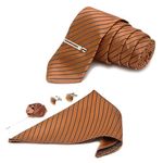 LOUIS STITCH Mens Copper Brown Italian Silk Necktie Set Incl Pocket Square Cufflinks Chrome Tiepin Brooch American Style Formal Tie Gift Set for Men (TEBR-CP-#)