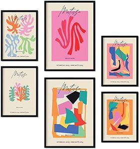 Nacnic set di 6 poster artistici Matisse. Collezione di fogli con illustrazioni e forme colorate per la decorazione d'interni. Formati A3 e A4. Senza cornice.