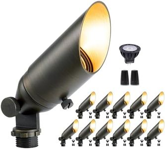Gardenreet Die-Cast Brass Spot Light LED - Dim Outdoor 12V Uplighting Waterproof, MR11 Low Voltage Landscape Lights Metal, Bronze for Exterior Fence with Warm White Replaceable Bulbs (12 Pack)
