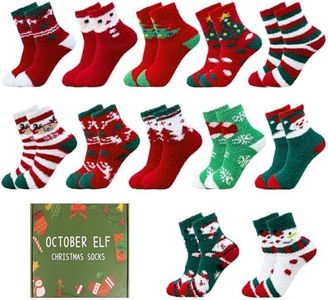 6 Pairs/12 Pairs Adult Christmas Holiday Socks Warm Winter Cozy Socks Fuzzy Socks With Plus Size And Anti-Slip Bottom (One size, F-12Pairs)
