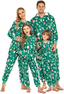 Ekouaer Christmas Matching Pajamas Onesie for Family Fleece Onesie Sleepwear Zipper Jumpsuit with Pockets, Christmas Green