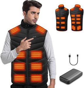 Trunera Heated Gilet, Heated Gilet for Men with 20000 mAh Power Bank, Heated Vest with 21 Heating Zones, 3 Adjustable Levels, 10S Fast Heating Heated Body Warmer for Skiing/Hiking (L)