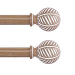 HTZON 2 Pack Wood Curtain Rods 48 to 84 Inch,1 Inch Boho Adjustable Curtain Rod,Imitation Wood Grain Leaf Window Curtains Rods,Farmhouse Rustic Heavy Duty Curtain Rods,Brown Drapery Rods Set 36-88"