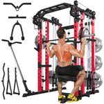 U-MAX Smith Machine Power Squat Rack Cage Home Gym, 2000lbs All in One Dual Cable Crossover Machine with LAT Pulldown Strength Training Power Cages with Pulley Workout System, Garage Bench Press
