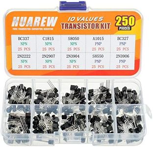 HUAREW 10 Values 250 Pcs Transistors NPN BC337 C1815 S8050 2N2222 2N2907 2N3904 PNP A1015 BC327 S8550 2N3906 BJT Bipolar Junction Transistor Assortment Kit