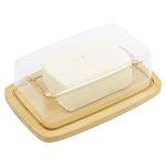 URBNLIVING Bamboo Or Stainless steel Butter Dish & Acrylic Lid Kitchen Breakfast Dining (Bamboo Base Dish)