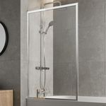 LUXURA® Chrome Square Framed Over Bath Shower Screen 6mm Toughened Safety Glass Panels 800mm Bathroom Reversible Screen