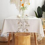 Pahajim Tablecloths Rectangular Washable Cotton Linen Tablecloth Anti-Wrinkle Tassel Design Fabric Tablecloth for kitchen, Dining room, Outdoor Garden Tabletop.(55 x 71 Inch)