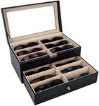 AUTOARK Leather 12 Piece Eyeglasses Storage and Sunglass Glasses Display Drawer Lockable Case Organizer,Black,AW-023