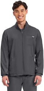Cherokee Scrub Jacket Men's Zip Front Jacket with 5 Pockets, Bungee Loop, Rib-Knit Cuffs, Soft 2-Way Stretch Fabric - WW320, L, Pewter