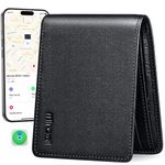 Mens Wallet Built-in Find My Real Time Tracker, 100% Genuine Leather RFID Blocking Classic Bifold Wallet for Men Upgrade Replacement for AirTag Wallet Credit Card Holder Smart Wallet for Men, Black,