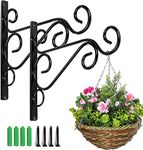 KSS 2Pcs Iron Plant Hanger Wall Hooks,Hanging Basket Brackets Wrought Iron Bracket for Lantern Planter Flower Hanger Fence (Black)