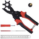 Kurtzy Leather Hole Punch - 6 Different Sizes - Heavy Duty Revolving Plier Tool Set for Belt Punching, Watch Bands, Shoes, Saddles & DIY Craft Projects - Punch Leather, Fabric, Rubber & Card