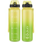 OLDLEY 1L/32oz Sports Water Bottle with Straw, 1000ml Motivational Drinks Bottle with Time Markings Leak Proof Drink & Lock Cover, BPA Free for Gym School Cycling Running Hiking