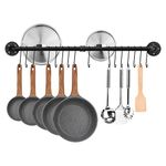 Toplife 100 cm Pot Rack, Kitchen Wall Mounted Detachable Pan Lid Utensils Organizer Hanging Rail with 16 Hooks, Black