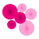 CC Wonderland Dark Pink and Pink Round Party Hanging Paper Fans Decorations Set, Pack of 6
