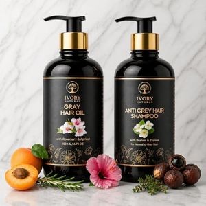 Ivory Natural Grey Hair Combo (Oil & Shampoo) (200ml + 200ml) - Helps in Reduces Greying, Restores Natural Hair Color & Nourishes Roots | For Men and Women