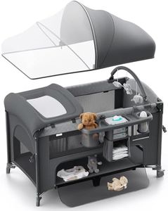 Obee Odee 4 in 1 Baby Bassinet, Pack and Play, Bedside Crib Sleeper, Diaper Changer - Comes with Mattress, Mosquito Net，Bottom Storage and Toy Bar for Newborn to Toddles