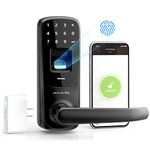 ULTRALOQ UL3 BT 2nd Gen Smart Lock (Black) + WiFi Bridge, 5-in-1 Keyless Entry Electronic Door Handle with Bluetooth, Biometric Fingerprint and Touch Digital Keypad