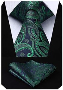 HISDERN Cravate Homme Paisley Cravates de Mariage Fête Cravate et Mouchoir Ensemble Vert