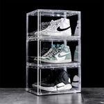 AYSIS Multipurpose Sneaker Containers Bins,Shoe Storage Box,Clear Plastic Stackable Shoe Organizer For Closet,Space Saving Foldable Shoe Sneaker Containers Bins Holders (Pack Of 3,White Transparent)