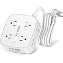 6 Ft Surge Protector Power Strip - 8 Widely Outlets with 4 USB Ports, 3 Side Outlet Extender with 6 Feet Extension Cord, Flat Plug, Wall Mount, Desk USB Charging Station, ETL,White