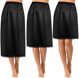 Mepase 3 Pieces Women's Satin Half Slip for Under Dresses 3 Kinds of Length 19, 27, 35 Inch Slip Dress with Lace, Black, Medium