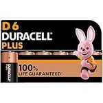 Duracell Plus D Batteries (6 Pack) - Alkaline 1.5V - 100% Life Guarenteed - Reliability For Everyday Devices - 0% Plastic Packaging - 10 Year Storage - LR20 MN1300